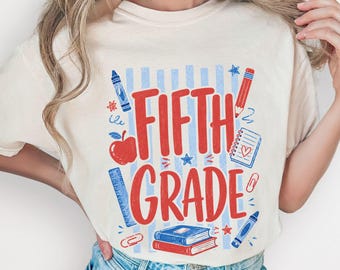 Stripes Fifth Grade Comfort Colors Shirt, 5th Grade Tee, First Day Of School, Striped 5th Grade Teacher T-Shirt, Back To School Staff Shirt