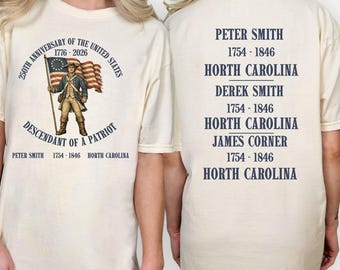 Koszulka z nadrukiem z okazji 250. rocznicy Stanów Zjednoczonych, potomek patrioty 1776–2026, komfortowa koszulka w kolorach, prezent z okazji historycznego dziedzictwa Ameryki