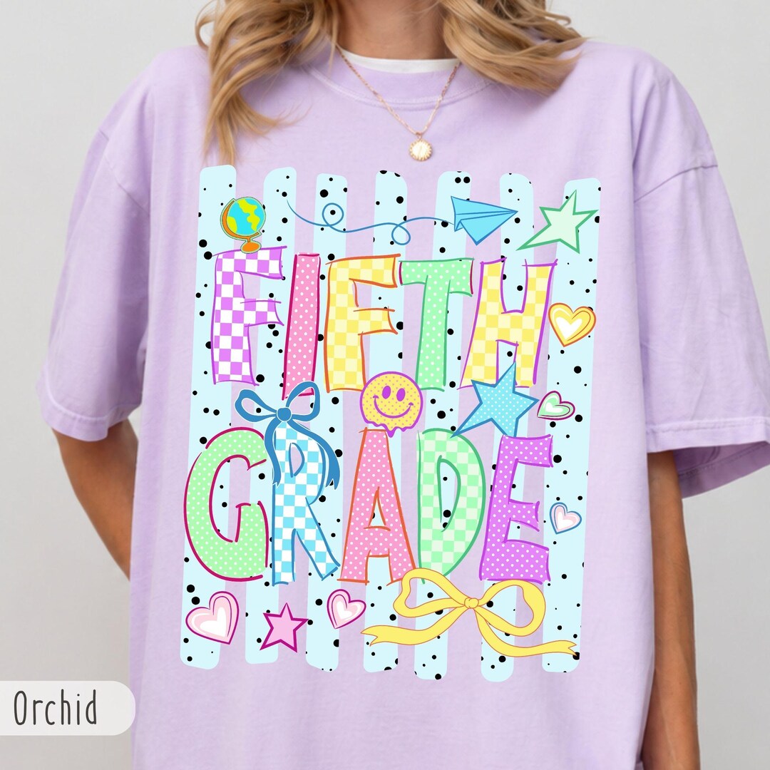 Striped Neon Fifth Grade Teacher Coquette Bow Comfort Colors Shirt, 5th ...