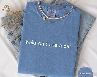 Hold On I See A Cat T-shirt, Cat Lover Comfort Colors Tee Gift, Pet Parent Humor, Feline Friend Person, Trendy Women's Shirt, Cat Mom Hoodie