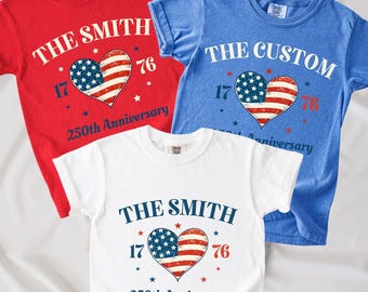 Spersonalizowana koszulka z okazji 250. rocznicy rodziny, spersonalizowana koszulka w patriotycznych kolorach Ameryki, pasująca do stroju grupowego, spersonalizowana bluza z kapturem z imieniem