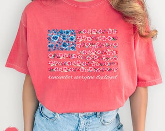 Red Friday Comfort Colors Shirt, Remember Everyone Deployed T-Shirt, American Floral Flag US Veteran On Friday We Wear Red Sweatshirt Hoodie