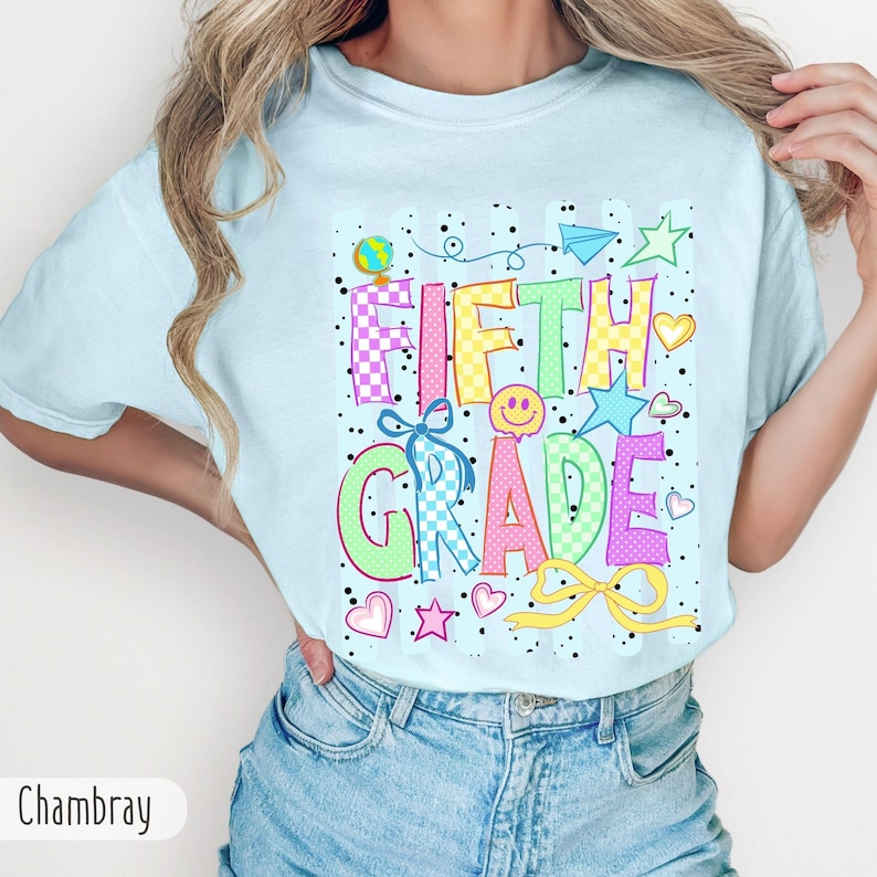 Striped Neon Fifth Grade Teacher Coquette Bow Comfort Colors Shirt, 5th ...