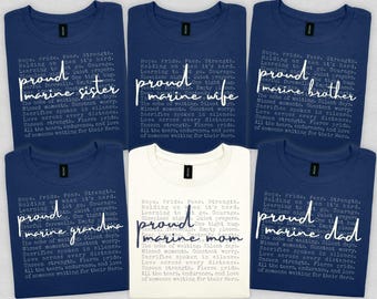 Proud Marine Custom Matching Family Shirt, Marine Mom Dad Tee, Boot Camp Shirt, Military Support Gift, Army Graduation Team Squad Shirt