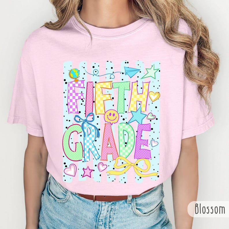 Striped Neon Fifth Grade Teacher Coquette Bow Comfort Colors Shirt, 5th ...