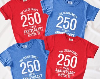 Koszulka rodzinna z okazji 4 lipca, spersonalizowana koszulka z okazji 250. rocznicy Ameryki, patriotyczna koszulka z dopasowanym okrągłym dekoltem