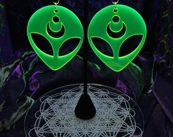 Celestial Alien Neon UV-Reactive Rave Earrings