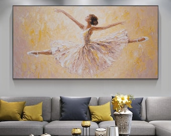 Original Graceful Ballerina Impasto Oil Painting, Textured Ballet Dancer Wall Art, Abstract Tutu Girl On Canvas, Elegant Nursery Home Decor