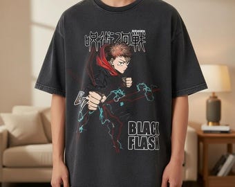Schwarzes Flash Anime Graphic Tee, Streetwear-Shirt