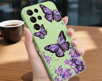 Lila Schmetterling Blumen Handyhülle für Samsung Galaxy – Verträumte Hülle