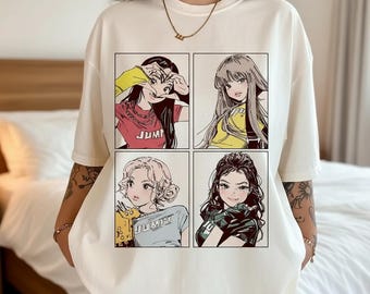 Kpop Girl Band Anime Grafik Tee: Y2K Streetwear Sommer Top