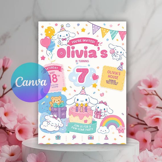 Kitty and Friends Party Invitation, Cat Birthday Invitation, Paw-ty Birthday Invite, Rainbow Cat Birthday Invite, Editable Kids Template