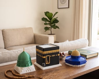 Three Holy Mosques Set: Kaaba, Al-Aqsa, and Green Dome Office Decor Gift