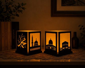 Three Holy Mosques Islamic Lantern, Kaaba Medina Al Aqsa Night Light, Personalized Ramadan Decor, Muslim Housewarming Gift