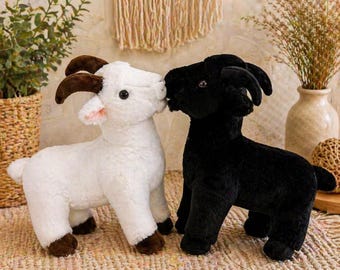 16 Inch Giant Ranch Animal Plushie Dolls / Realistic Black White Goat Lifelike Plush Toy