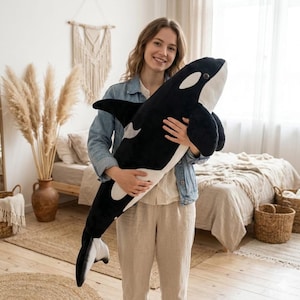Peluche baleine orque réaliste lestée/Poupée peluche oreiller animal marin peluche géante et douce de 27 pouces