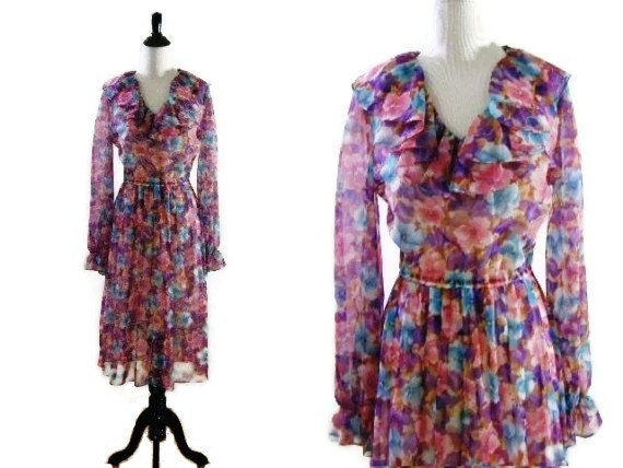 Vintage 1970's Sheer Floral Dress - image 1