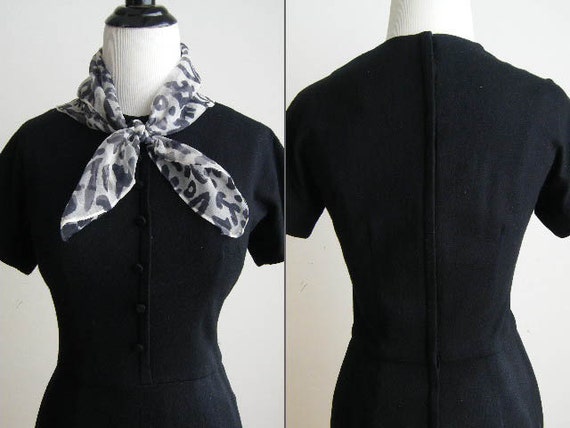 Vintage Little Black Wiggle Wool Dress - 1950's e… - image 4