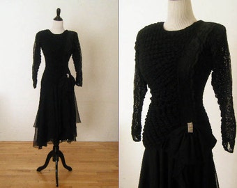 1980's Vintage Climax Black Party Dress