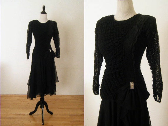 1980's Vintage Climax Black Party Dress