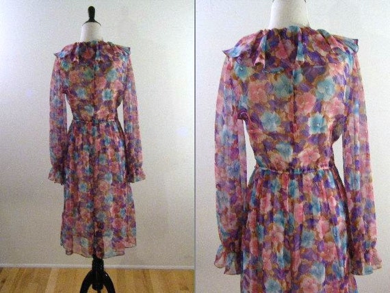 Vintage 1970's Sheer Floral Dress - image 2