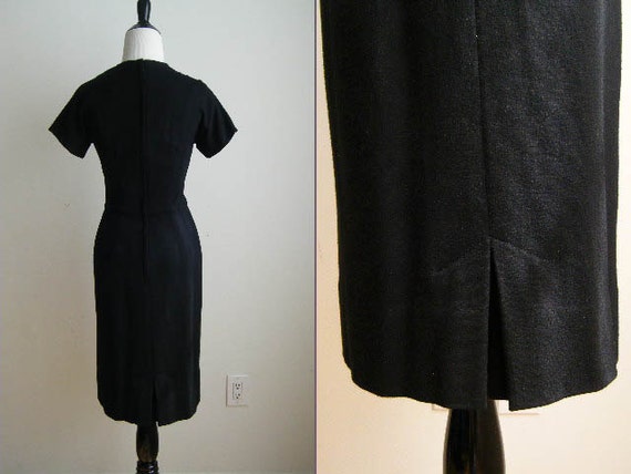 Vintage Little Black Wiggle Wool Dress - 1950's e… - image 3