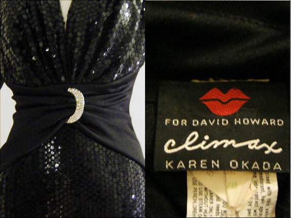 1980's Black Sequined Party Dress by Climax for D… - image 4
