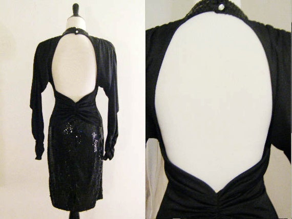 1980's Black Sequined Party Dress by Climax for D… - image 2