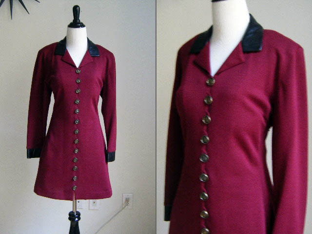 Vintage 1980's Caroline Rose Burgundy and Leather Dress - Etsy
