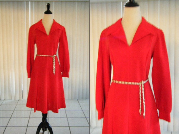 Vintage 1970's Red Polyester Knit Dress