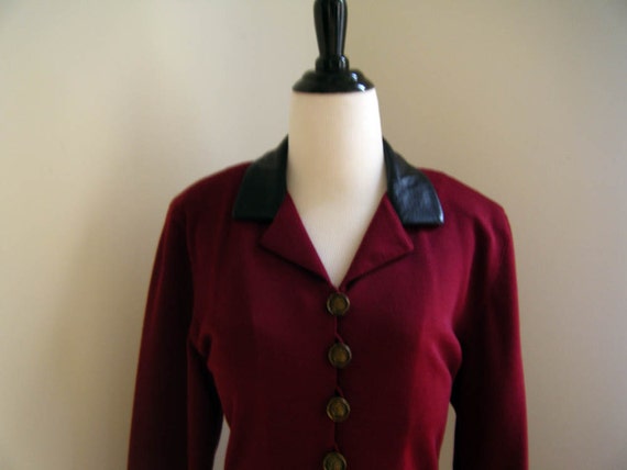 Vintage 1980's Caroline Rose Burgundy and Leather… - image 2