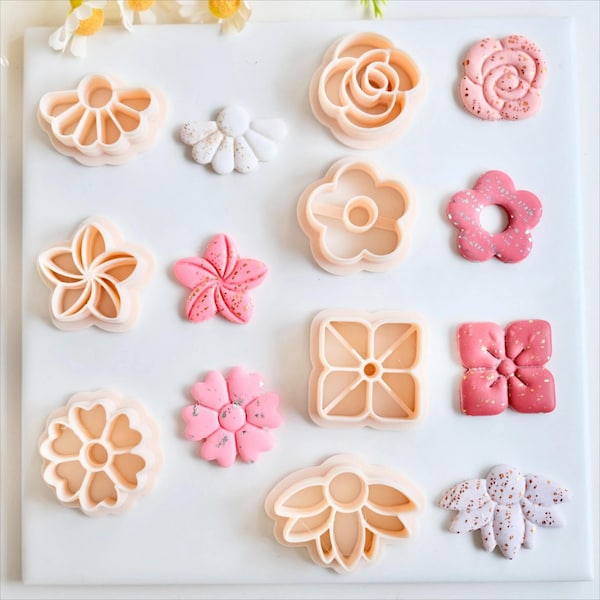 Polymer Clay Flower Earring Cutters Embossed Daisy Rose Molds for Jewelry Pendant Necklace Making Boho Floral Tools