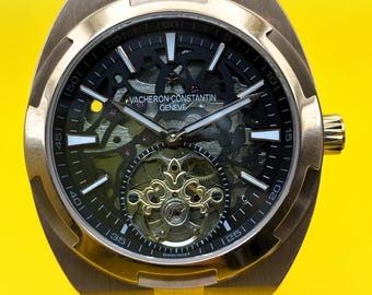 Vintage Vacheron Constantin Geneve Overseas Tourbillon Automatic Black Dial Men's Wrist Watch Free Shipping