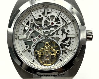 Vintage Vacheron Constantin Geneve Overseas Tourbillon Automatic Silver Dial Men's Wrist Watch Free Shipping