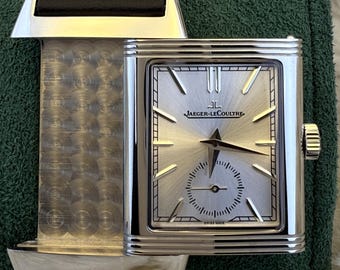 Vintage Luxurious Jaeger-LeCoultre Reverso Sub Dial Analog Quartz Silver Dial Men's Wrist Watch