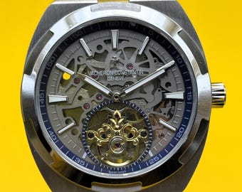 Vintage Vacheron Constantin Geneve Tourbillon Overseas Automatic Silver Dial Men's Wrist Watch Free Shipping