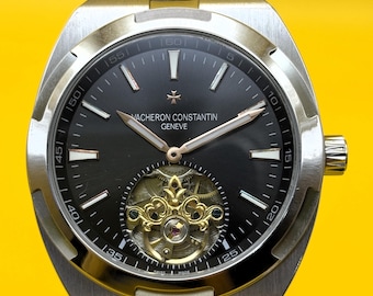 Vintage Vacheron Constantin Geneve Tourbillon Overseas Automatic Black Dial Men's Wrist Watch Free Shipping