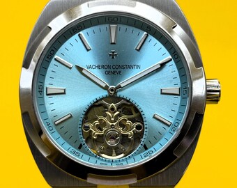 Vintage Vacheron Constanin Geneve Tourbillon Overseas Automatic Tiffany Dial Men's Wrist Watch Free Shipping