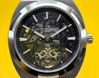 Vintage Vacheron Constantin Geneve Tourbillon Overseas Automatic Black Dial Men's Wrist Watch Free Shipping