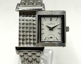 Vintage Luxurious Jaeger-LeCoultre Reverso Sub Dial Analog Quartz White Dial Women's Wrist Watch