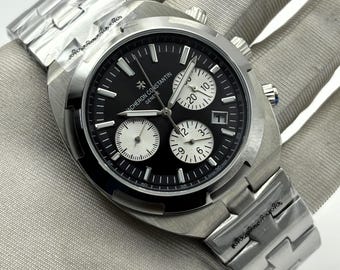 Vintage Vacheron Constantin Geneve Overseas Chronograph Automatic Date Indicator Black Dial Men's Wrist Watch Free Shipping