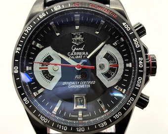 Vintage Tag Heuer Carrera Calibre 17 RS2 Tachymetre Black Dial Chronograph Quartz Date Indicator Analog Men's Wrist Watch