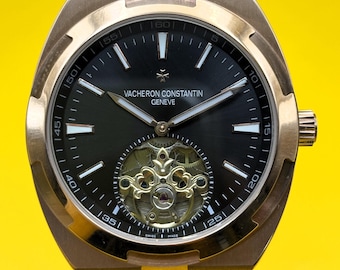 Vintage Vacheron Constantin Geneve Overseas Tourbillon Automatic Black Dial Men's Wrist Watch Free Shipping