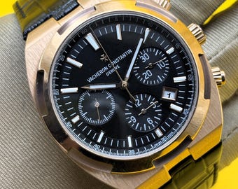 Vintage Vacheron Constantin Geneve Overseas Automatic Chronograph, Date Indicator Black Dial Men's Wrist Watch Free Shipping