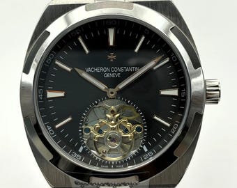 Vintage Vacheron Constantin Geneve Overseas Tourbillon Automatic Black Dial Men's Wrist Watch Free Shipping