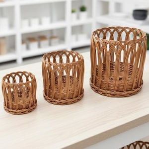 Handwoven Rattan Nesting Baskets – Open Weave Boho Planter Covers, Home Storage