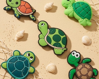 Conjunto de enfeites para sapatos com tartarugas marinhas, enfeites para tamancos com animais de praia, acessórios de verão para bolsas.