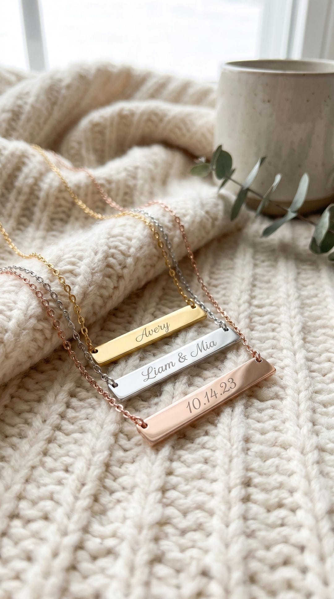 Script Engraving Jewelry 18k Gold Coated Engraved Script Bar Necklace | Personalized Engraving ...