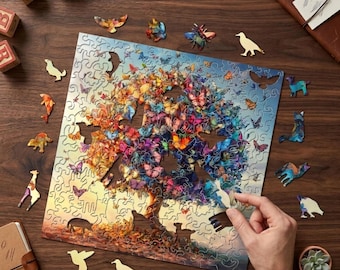 Rompecabezas de madera de mariposa para adultos, rompecabezas de madera 3D, regalo para el Día del Padre