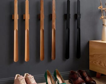 Premium Beech Wood Shoehorn 55cm, Long Handle Shoe Helper, Magnetic Wall Mount Shoe Horn, Luxury Wooden Shoe Lifter, Gift for Seniors
